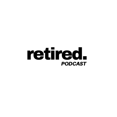 Logo for Retaired P0dcast displayed in a sophisticated light outline typography.