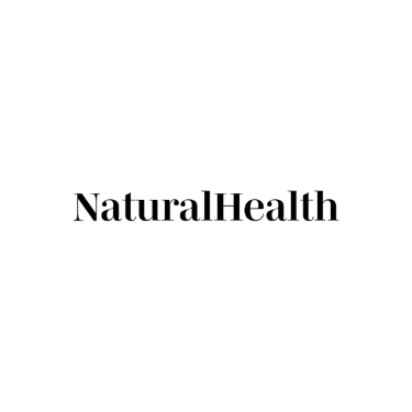 Logo for Natural Health displayed in a sophisticated light outline typography against a solid black background.